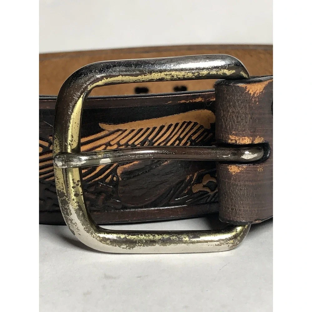 VTG Wrangler Belt Mens‎ 44 Tooled Genuine Leather American Bald Eagle Brown